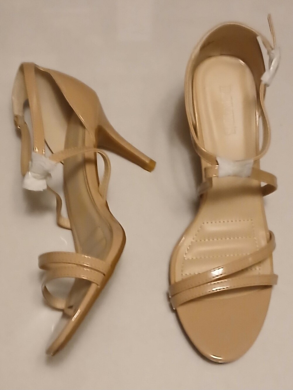 David's Bridal Beige Patent Strappy Heel Sandals
